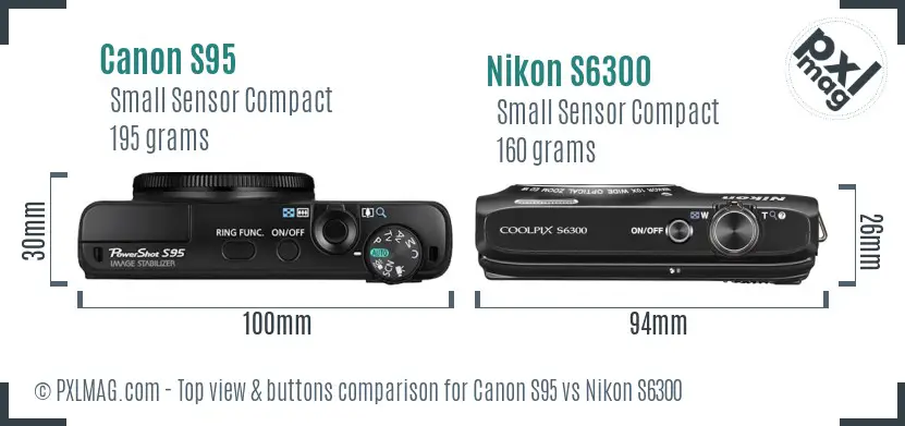 Canon S95 vs Nikon S6300 top view buttons comparison