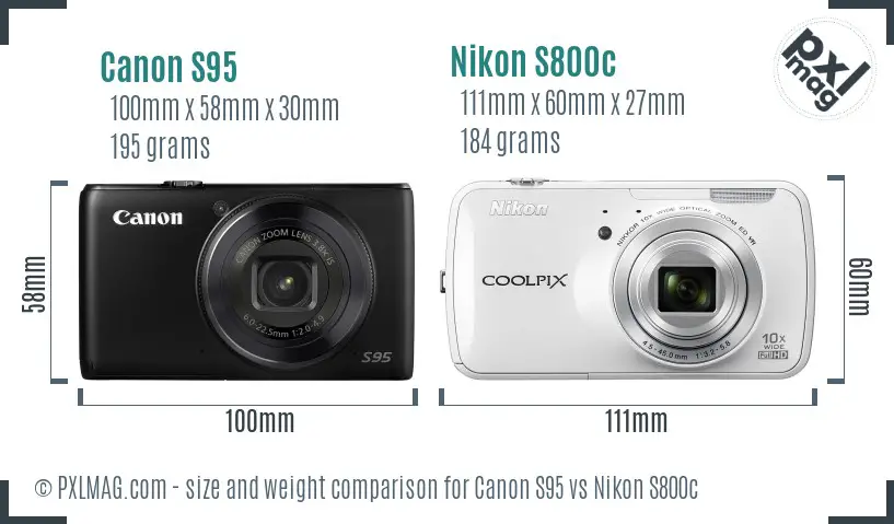 Canon S95 vs Nikon S800c size comparison Canon S95 vs Nikon S800c size comparison