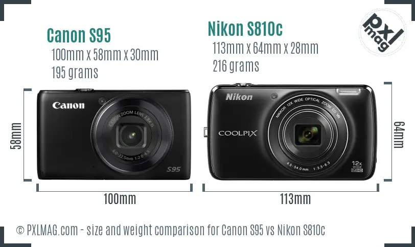 Canon S95 vs Nikon S810c size comparison