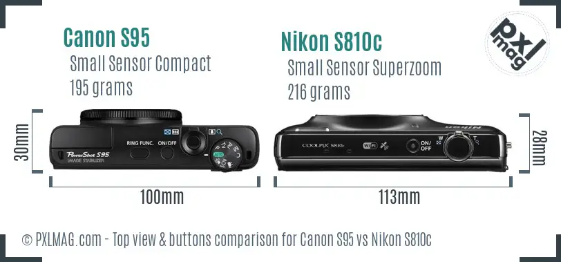 Canon S95 vs Nikon S810c top view buttons comparison