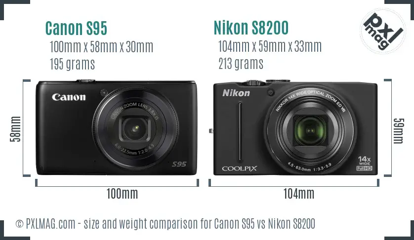 Canon S95 vs Nikon S8200 size comparison Canon S95 vs Nikon S8200 size comparison