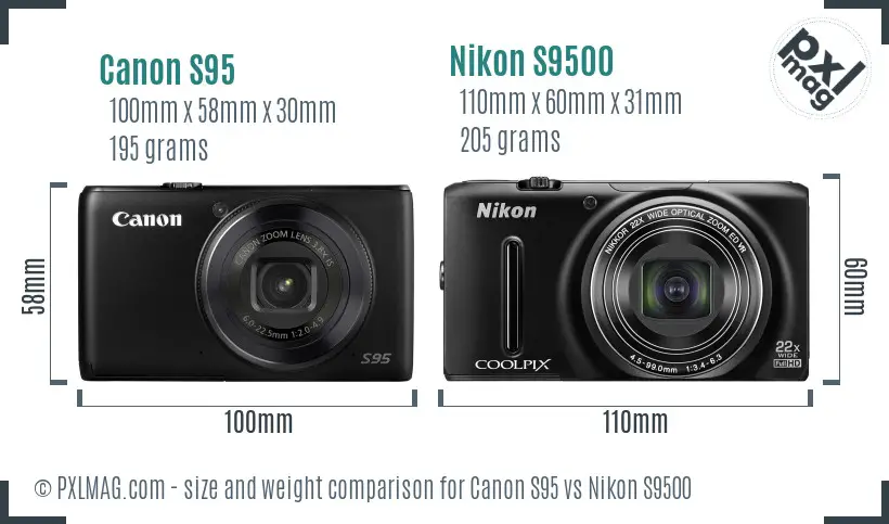 Canon S95 vs Nikon S9500 size comparison