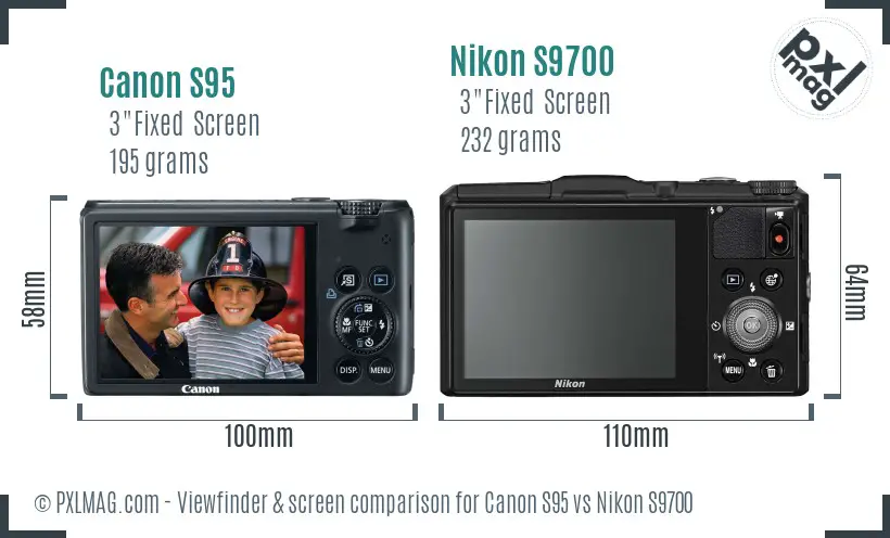 Canon S95 vs Nikon S9700 Screen and Viewfinder comparison