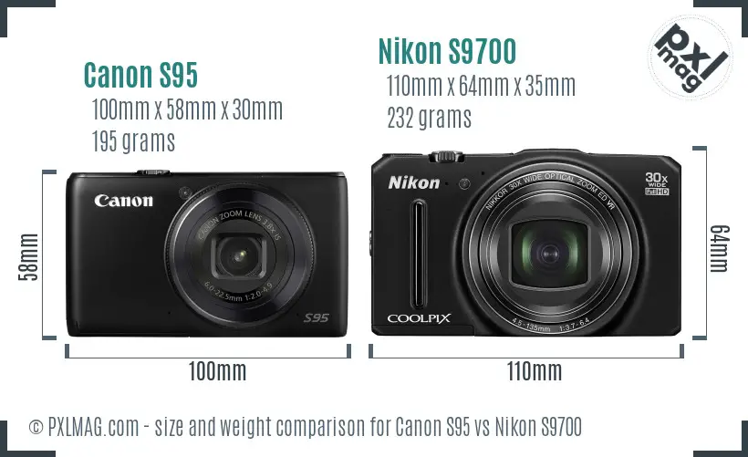 Canon S95 vs Nikon S9700 size comparison