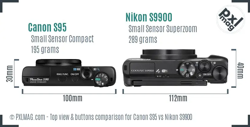 Canon S95 vs Nikon S9900 top view buttons comparison Canon S95 vs Nikon S9900 top view buttons comparison