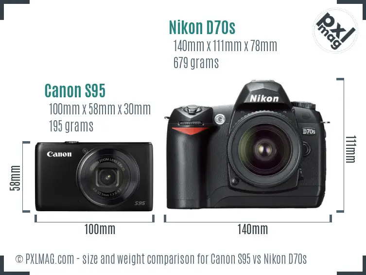 Canon S95 vs Nikon D70s size comparison
