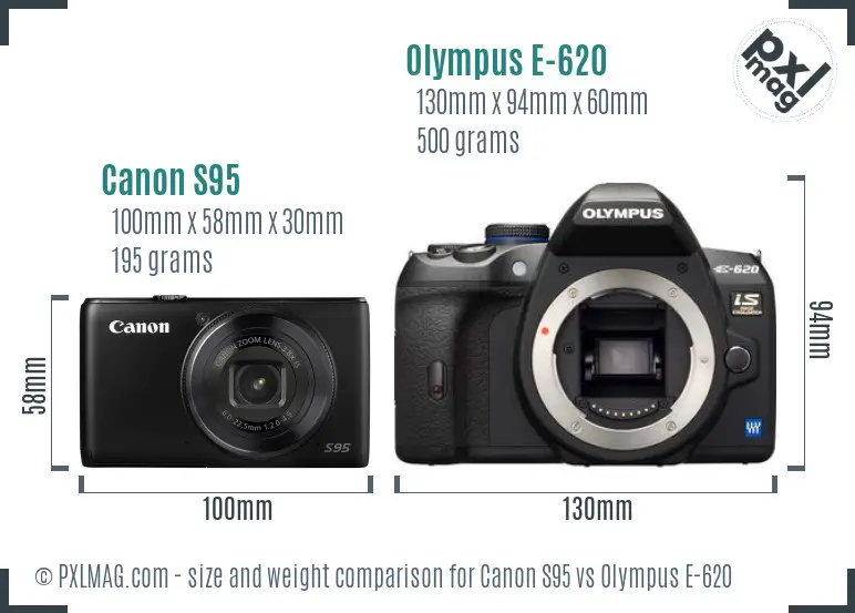 Canon S95 vs Olympus E-620 size comparison Canon S95 vs Olympus E-620 size comparison