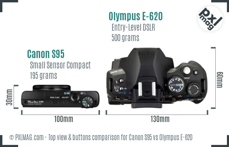 Canon S95 vs Olympus E-620 top view buttons comparison