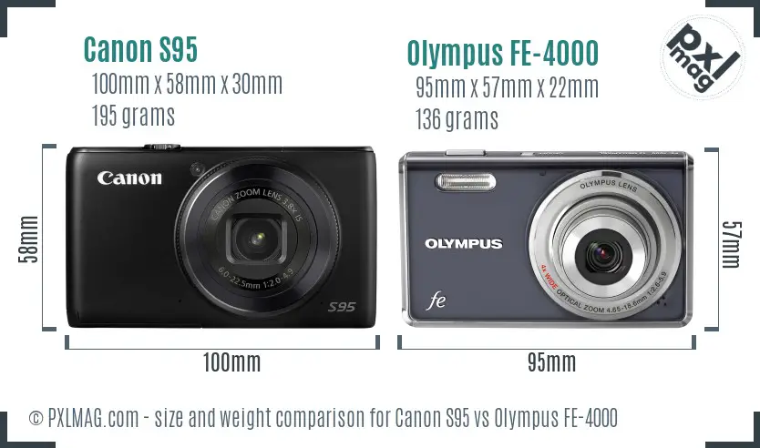 Canon S95 vs Olympus FE-4000 size comparison