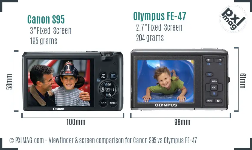 Canon S95 vs Olympus FE-47 Screen and Viewfinder comparison