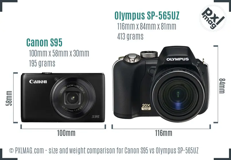 Canon S95 vs Olympus SP-565UZ size comparison