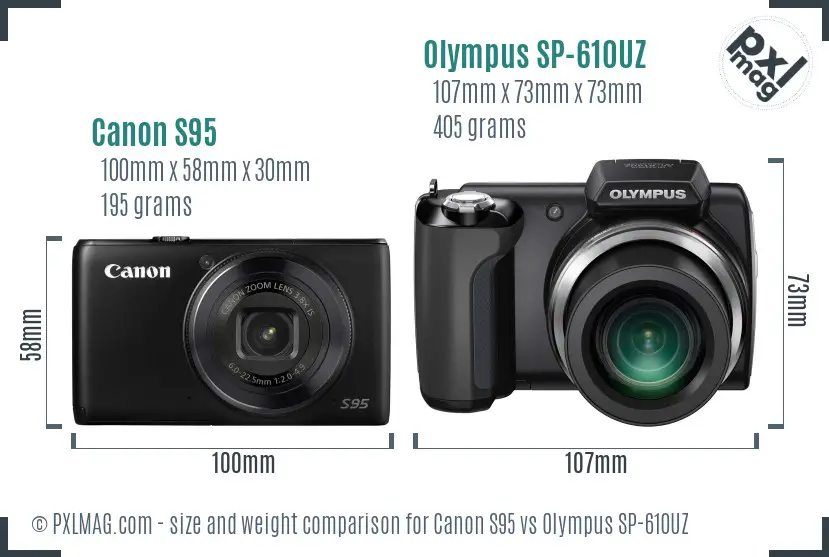 Canon S95 vs Olympus SP-610UZ size comparison