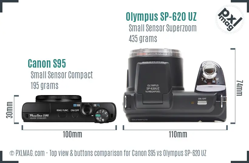 Canon S95 vs Olympus SP-620 UZ top view buttons comparison