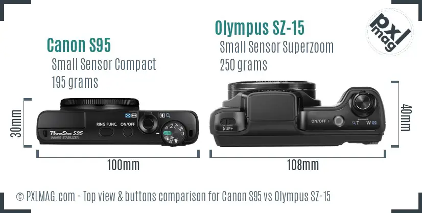 Canon S95 vs Olympus SZ-15 top view buttons comparison