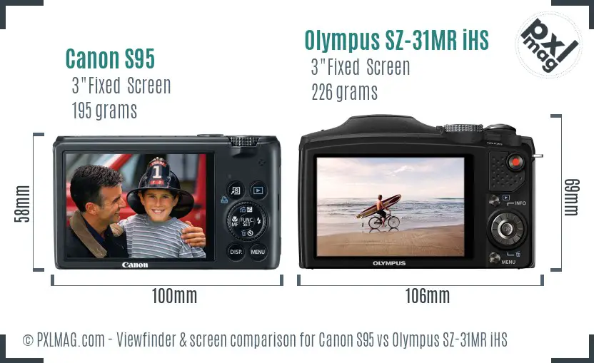 Canon S95 vs Olympus SZ-31MR iHS Screen and Viewfinder comparison