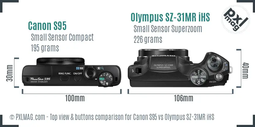 Canon S95 vs Olympus SZ-31MR iHS top view buttons comparison