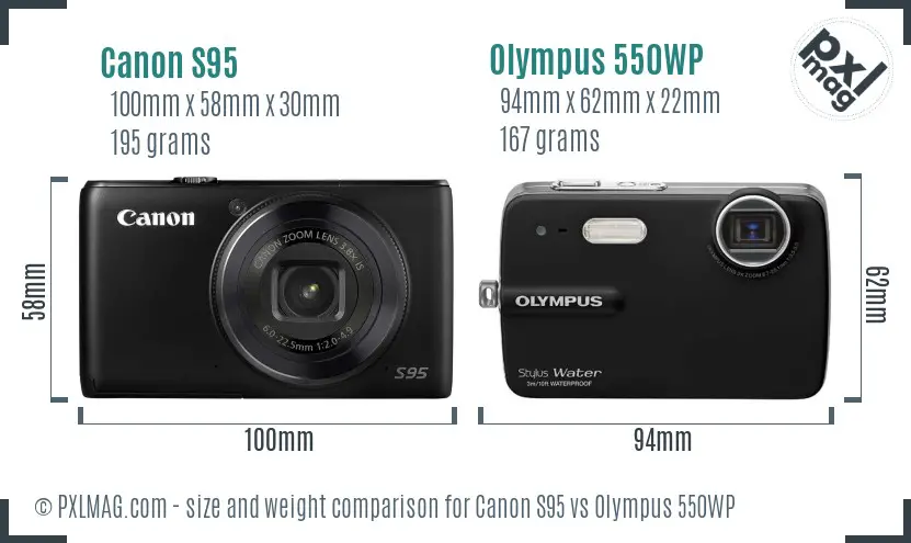 Canon S95 vs Olympus 550WP size comparison Canon S95 vs Olympus 550WP size comparison