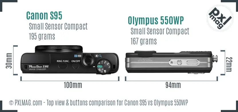 Canon S95 vs Olympus 550WP top view buttons comparison