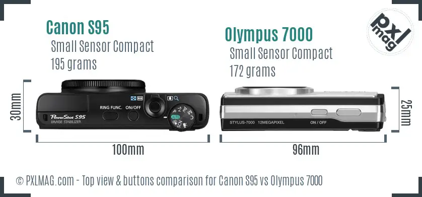 Canon S95 vs Olympus 7000 top view buttons comparison