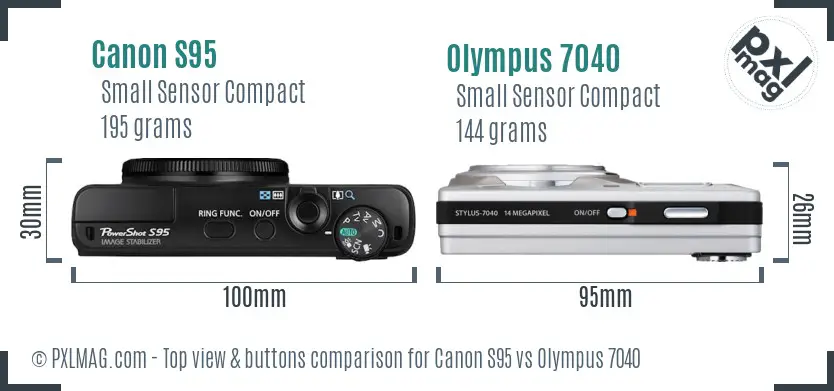 Canon S95 vs Olympus 7040 top view buttons comparison