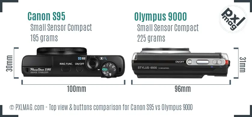 Canon S95 vs Olympus 9000 top view buttons comparison