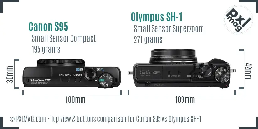 Canon S95 vs Olympus SH-1 top view buttons comparison
