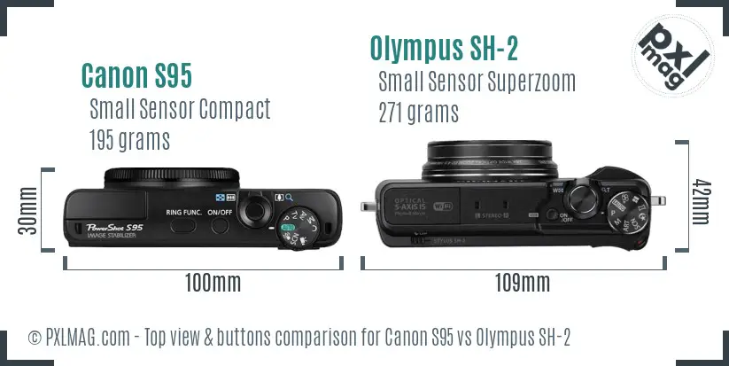Canon S95 vs Olympus SH-2 top view buttons comparison