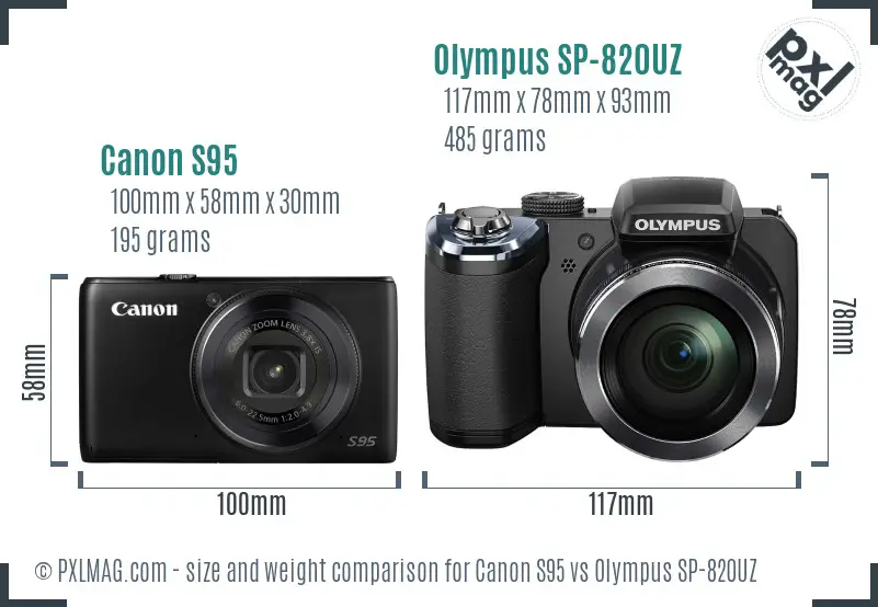 Canon S95 vs Olympus SP-820UZ size comparison Canon S95 vs Olympus SP-820UZ size comparison