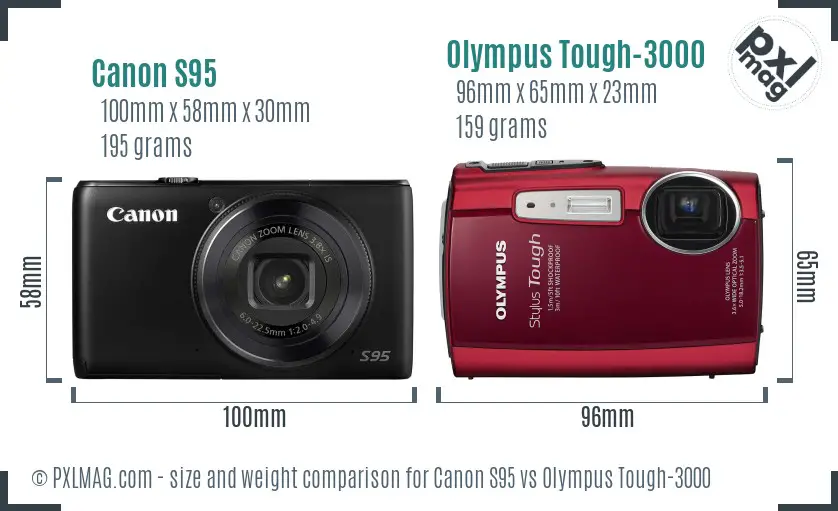 Canon S95 vs Olympus Tough-3000 size comparison Canon S95 vs Olympus Tough-3000 size comparison