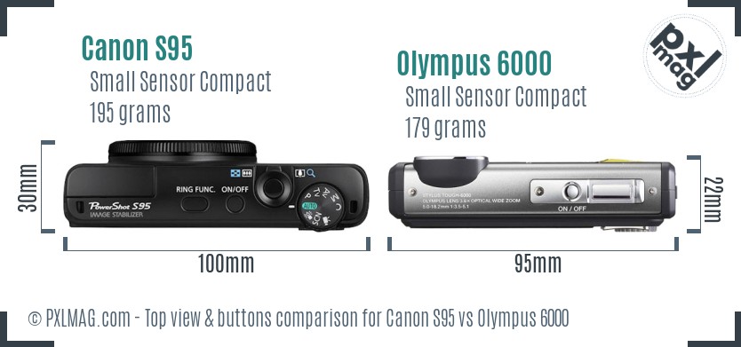Canon S95 vs Olympus 6000 top view buttons comparison