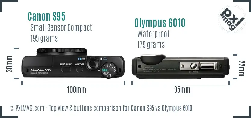 Canon S95 vs Olympus 6010 top view buttons comparison Canon S95 vs Olympus 6010 top view buttons comparison