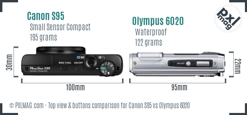Canon S95 vs Olympus 6020 top view buttons comparison