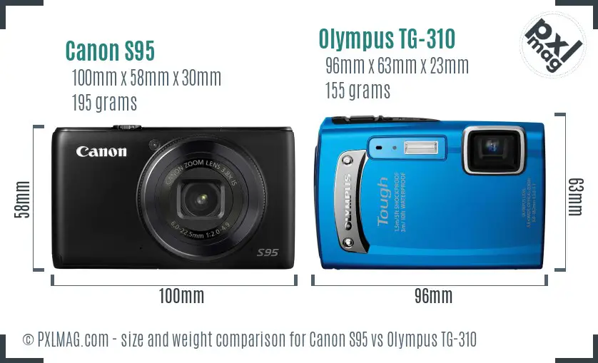 Canon S95 vs Olympus TG-310 size comparison