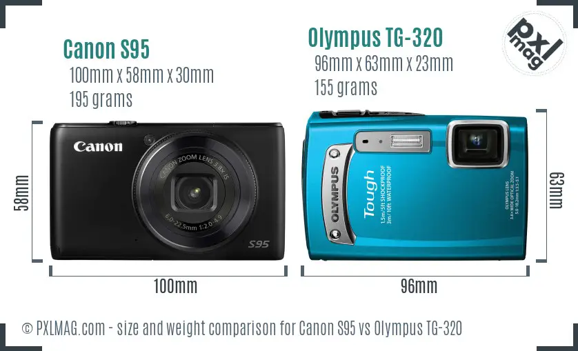 Canon S95 vs Olympus TG-320 size comparison