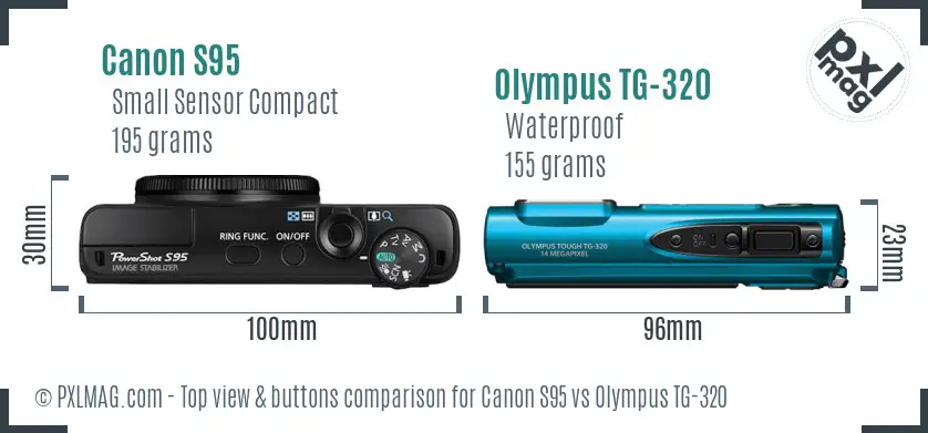 Canon S95 vs Olympus TG-320 top view buttons comparison