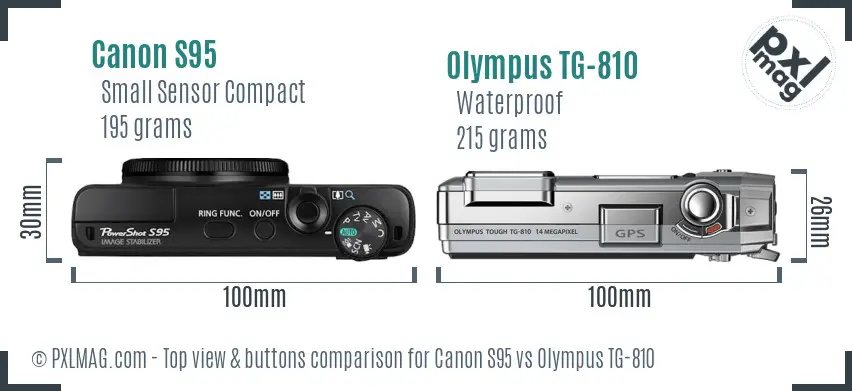 Canon S95 vs Olympus TG-810 top view buttons comparison
