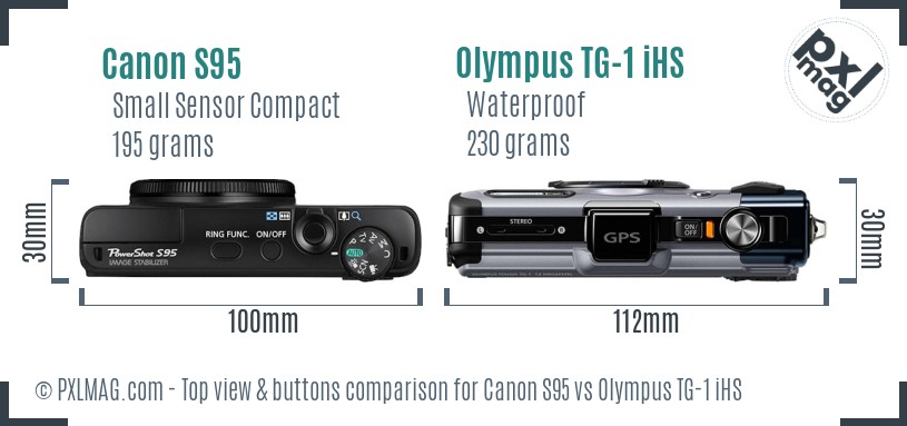 Canon S95 vs Olympus TG-1 iHS top view buttons comparison