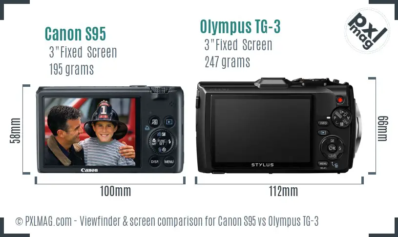 Canon S95 vs Olympus TG-3 Screen and Viewfinder comparison