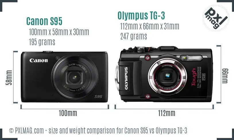 Canon S95 vs Olympus TG-3 size comparison