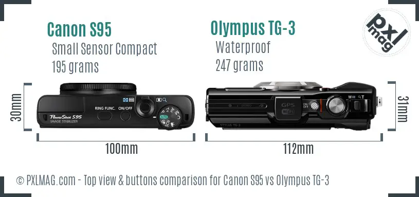 Canon S95 vs Olympus TG-3 top view buttons comparison