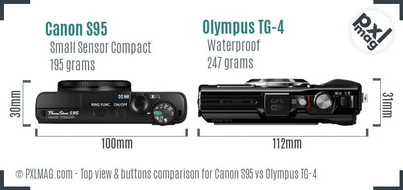 Canon S95 vs Olympus TG-4 top view buttons comparison Canon S95 vs Olympus TG-4 top view buttons comparison