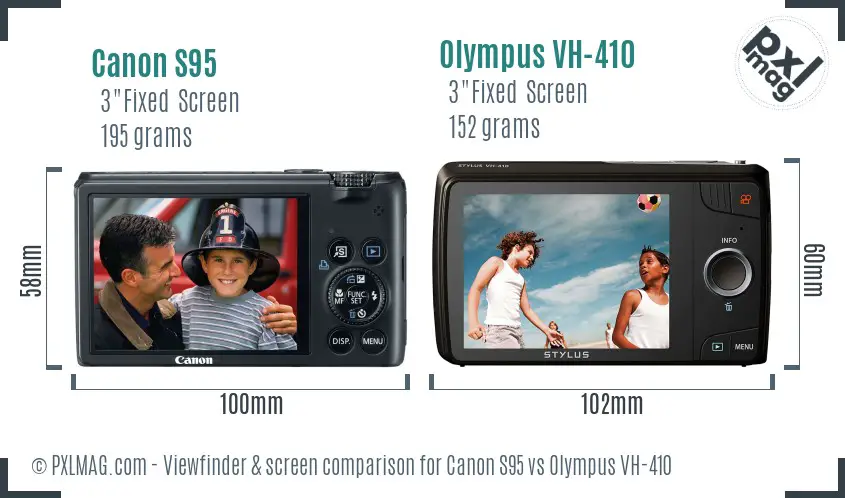 Canon S95 vs Olympus VH-410 Screen and Viewfinder comparison