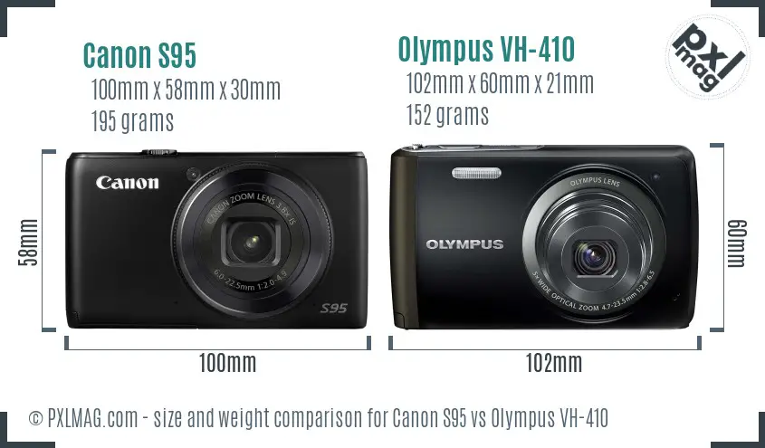 Canon S95 vs Olympus VH-410 size comparison