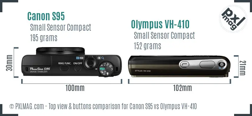 Canon S95 vs Olympus VH-410 top view buttons comparison