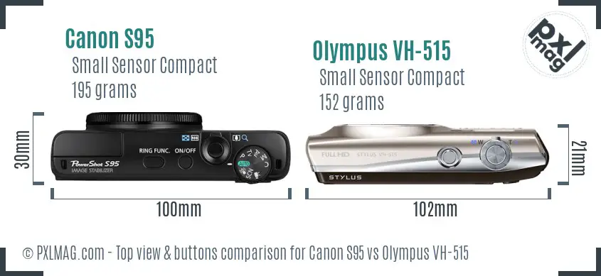 Canon S95 vs Olympus VH-515 top view buttons comparison