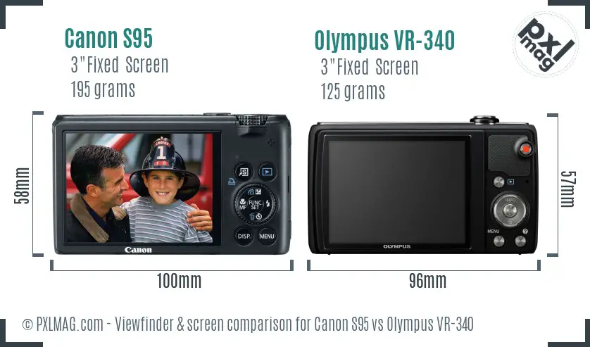 Canon S95 vs Olympus VR-340 Screen and Viewfinder comparison