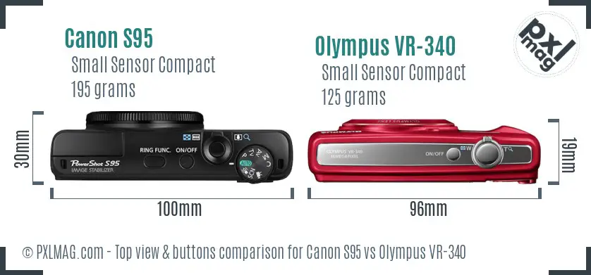 Canon S95 vs Olympus VR-340 top view buttons comparison