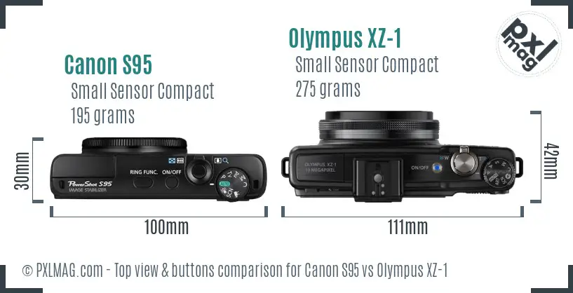 Canon S95 vs Olympus XZ-1 top view buttons comparison