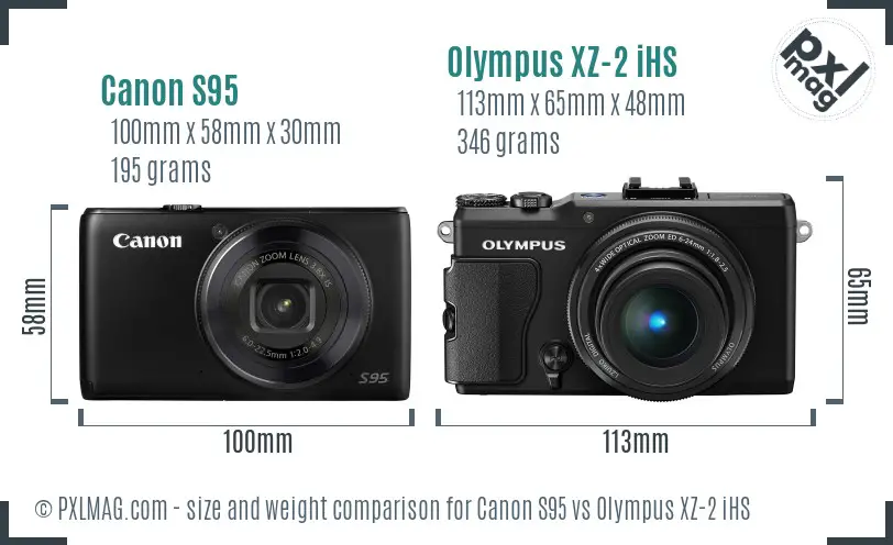 Canon S95 vs Olympus XZ-2 iHS size comparison