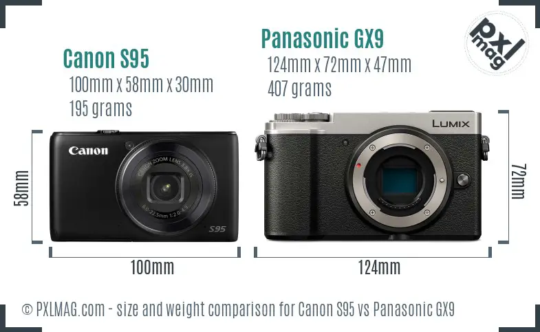 Canon S95 vs Panasonic GX9 size comparison